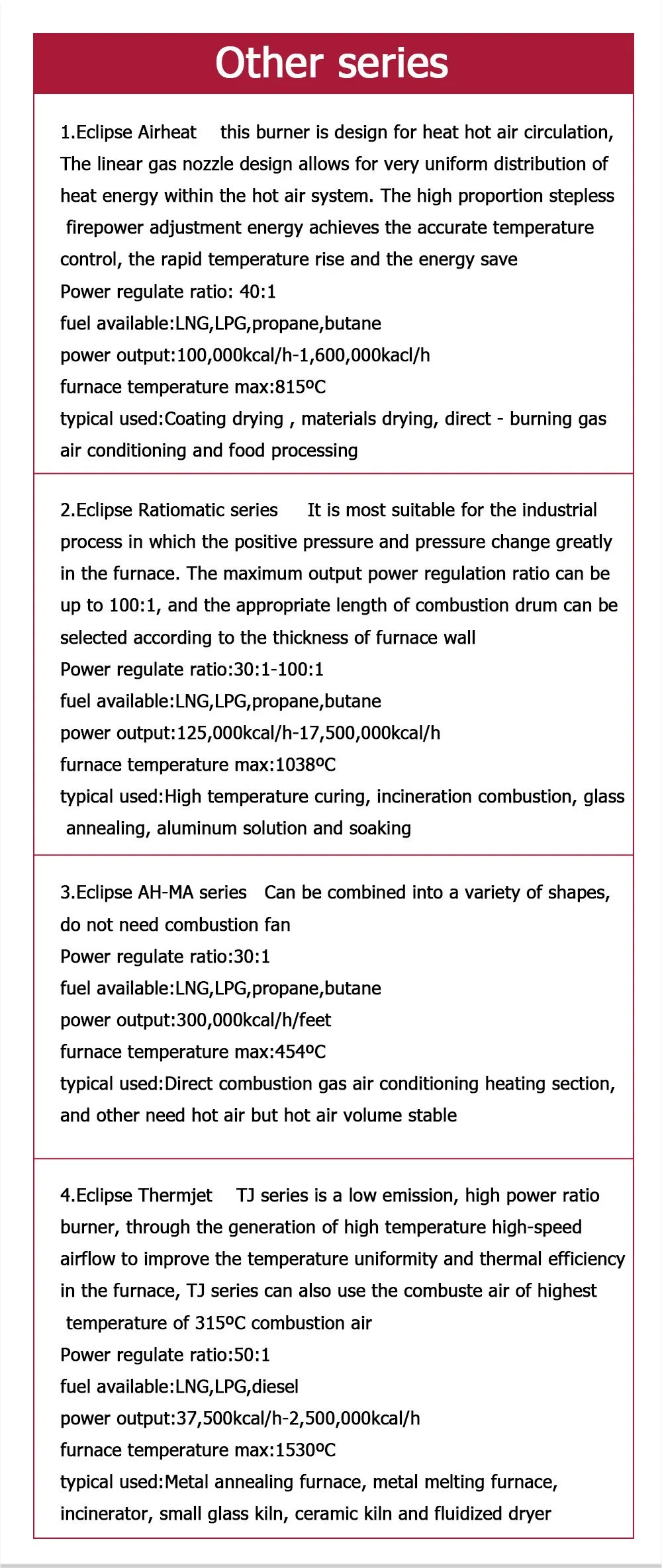 Original and Genuine Eclipse Gas Burner for Rapid Heating in The Industrial Field of Direct Sales in Chinese Factories for Internal Combustion Engine Production